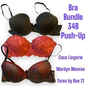 34B Bras (3pc) Push-Up and/or Padded Lace Silver Coco Lingerie Marilyn Monroe
